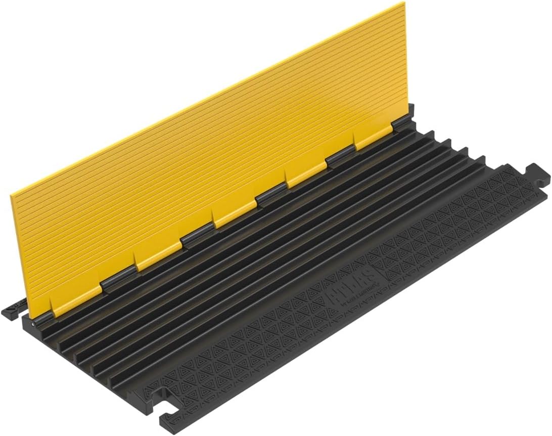 Kable Kontrol Atlas Low Profile Heavy Duty Cable Protector Ramp - 5 Channel - 1 Pc - 36” Long Black & Yellow – 33,040 Lbs Per Axle Capacity - Rubber Speed Bump Wire Protector Cord – CP9983-LP