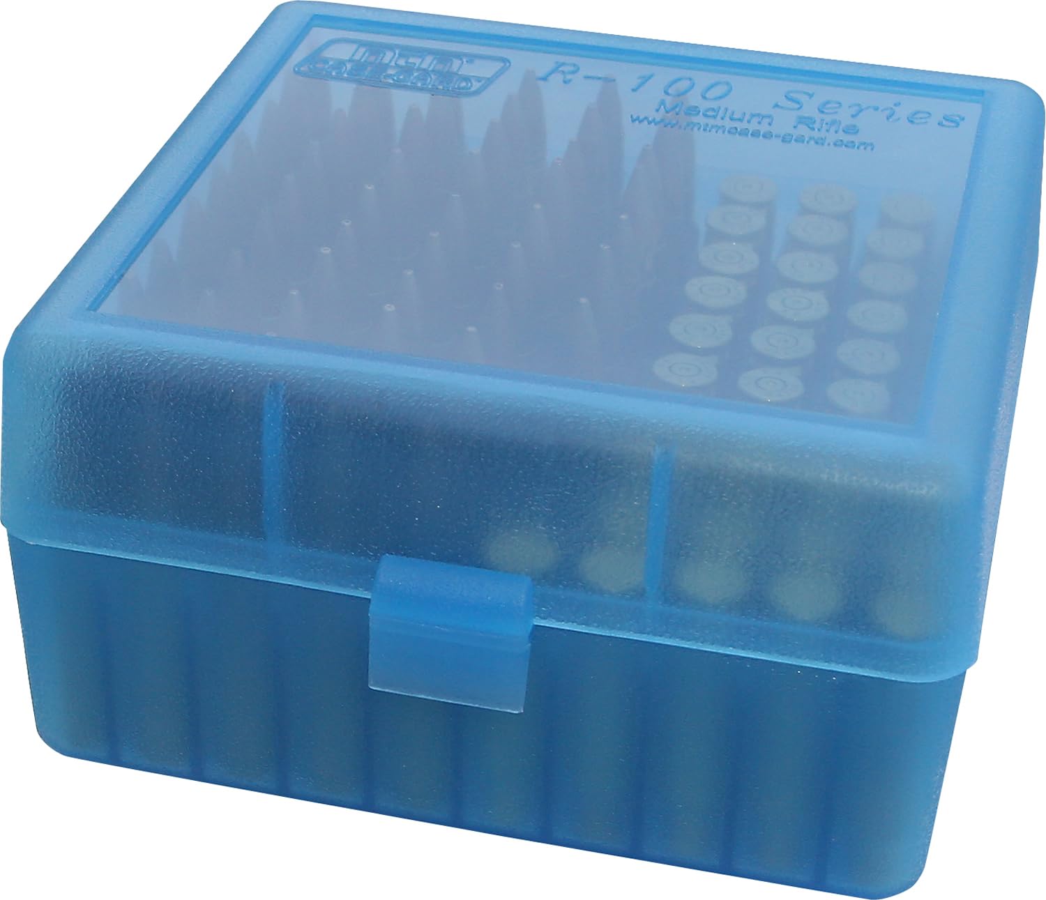 Case-Gard RM-100-24 Rifle Ammo Box 100 Round 220 Swift 243 308 Win 6.5 Creedmoor 6.8x51, USA Made, Clear Blue