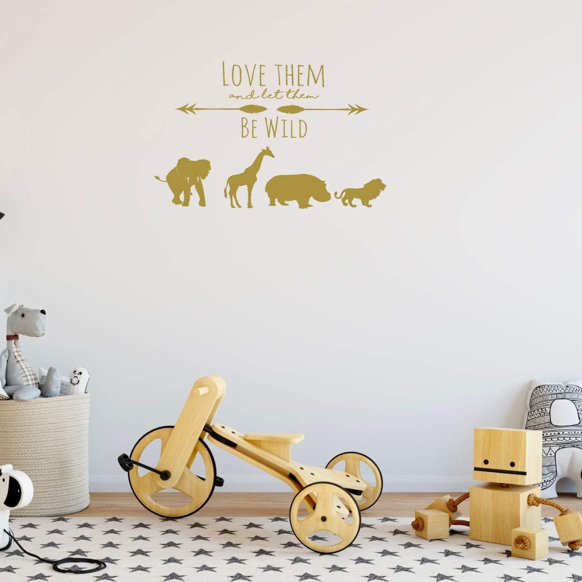 Animal Themed Wall Decal - Love Them Let Them Be Wild - Vinyl Decor for Baby's Nursery, Bedroom Kids Room, Playroom or Classroom – Silhouette of Lion, Hippo, Elephant and Giraffe