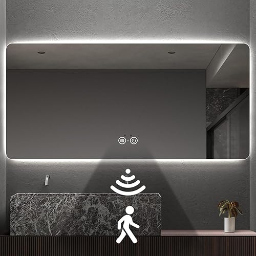 Vista 20 de Espejo de Baño LED Dorado, Espejo Inteligente de 36"x28" con Luces de Sensor de Movimiento por Infrarrojo, Anti Empañamiento, Regulable Sin