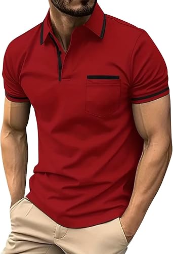 Mens Casual Polo Shirts Solid/Colo Short Sleeve Shirt Classic Striped Slim Fit Golf Tennis Tops