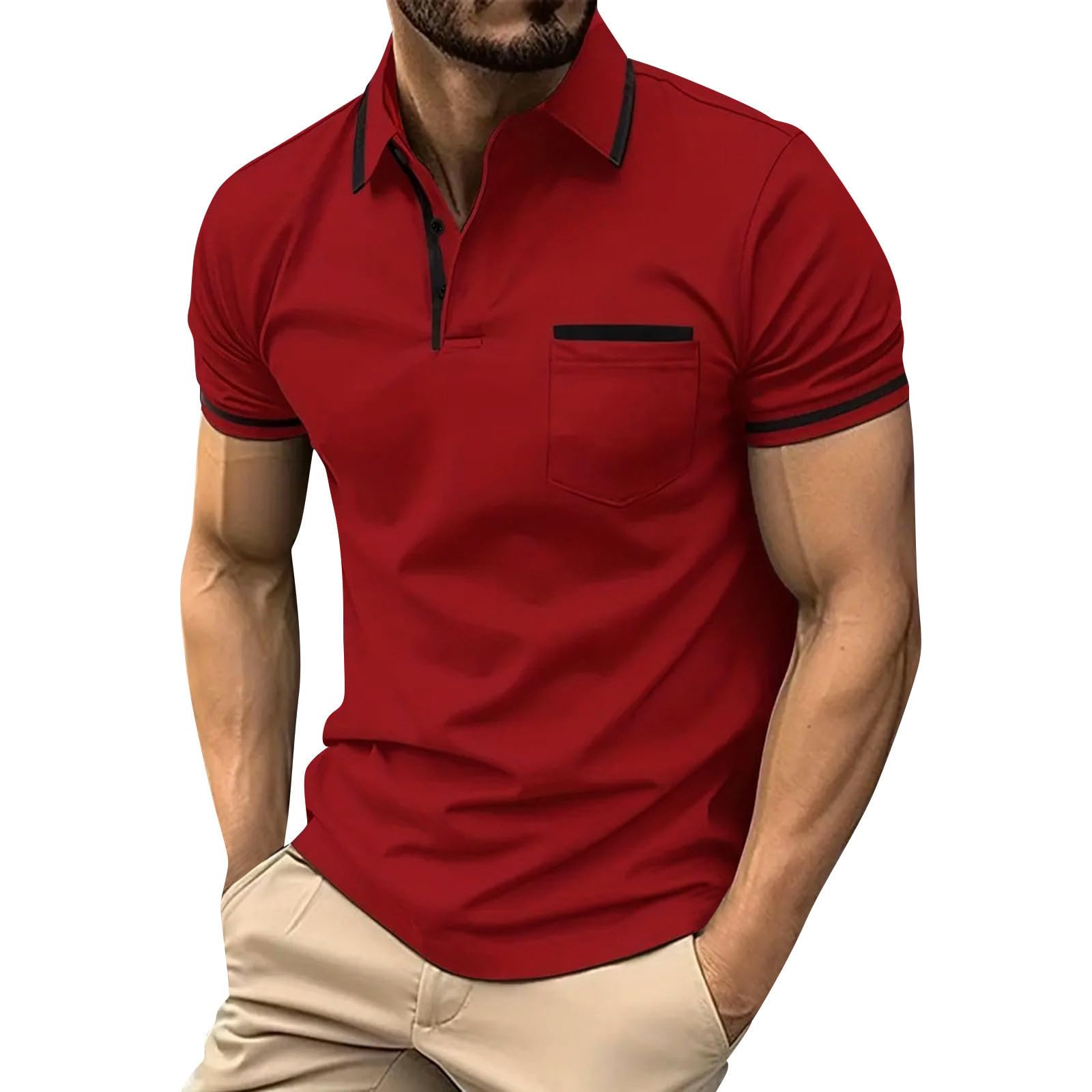 Men's Casual Polo Shirts Solid/Colo Short Sleeve Shirt Classic Striped Slim Fit Golf Tennis Tops