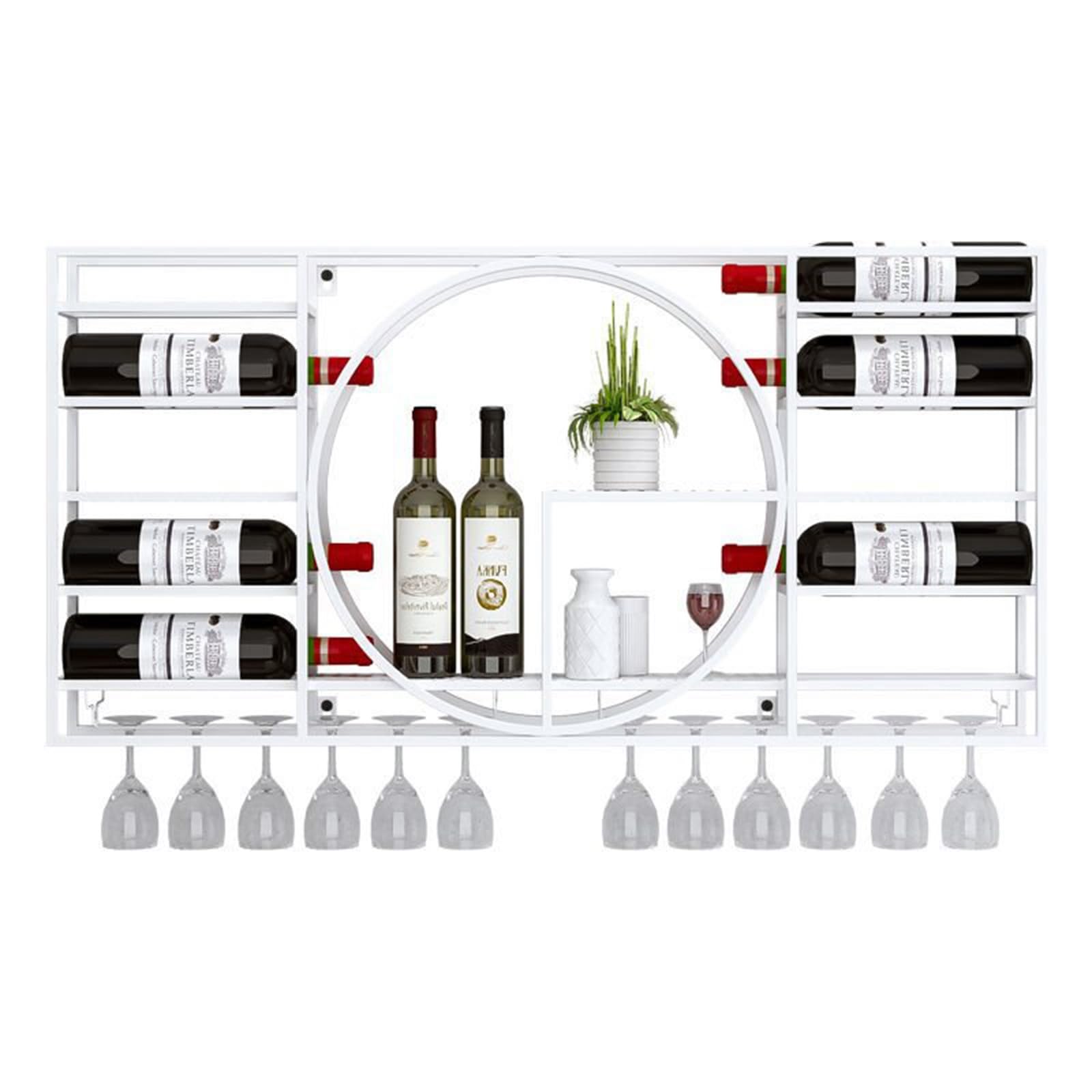 Étagère à vin murale blanche en métal avec support de verres à whisky pour bar et maison