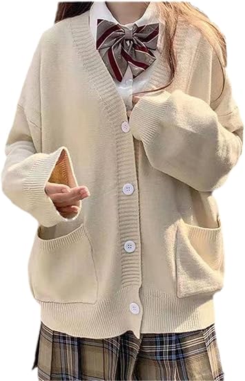 Womens Japanese Cute Kawaii Knitted Cardigan Sweater Cosplay Long Sleeve Button Down JK School Uniform Jacket
