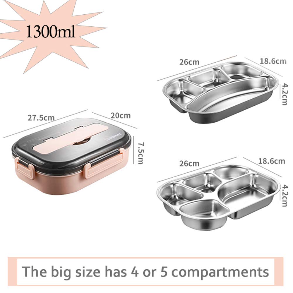 amropi Scatole Bento Lunch Box Acciaio Inossidabile Contenitori 2/3/4/5 Scomparto Dispensa con Bastoncini e Cucchiaio (Rosa, 4 Scomparto)
