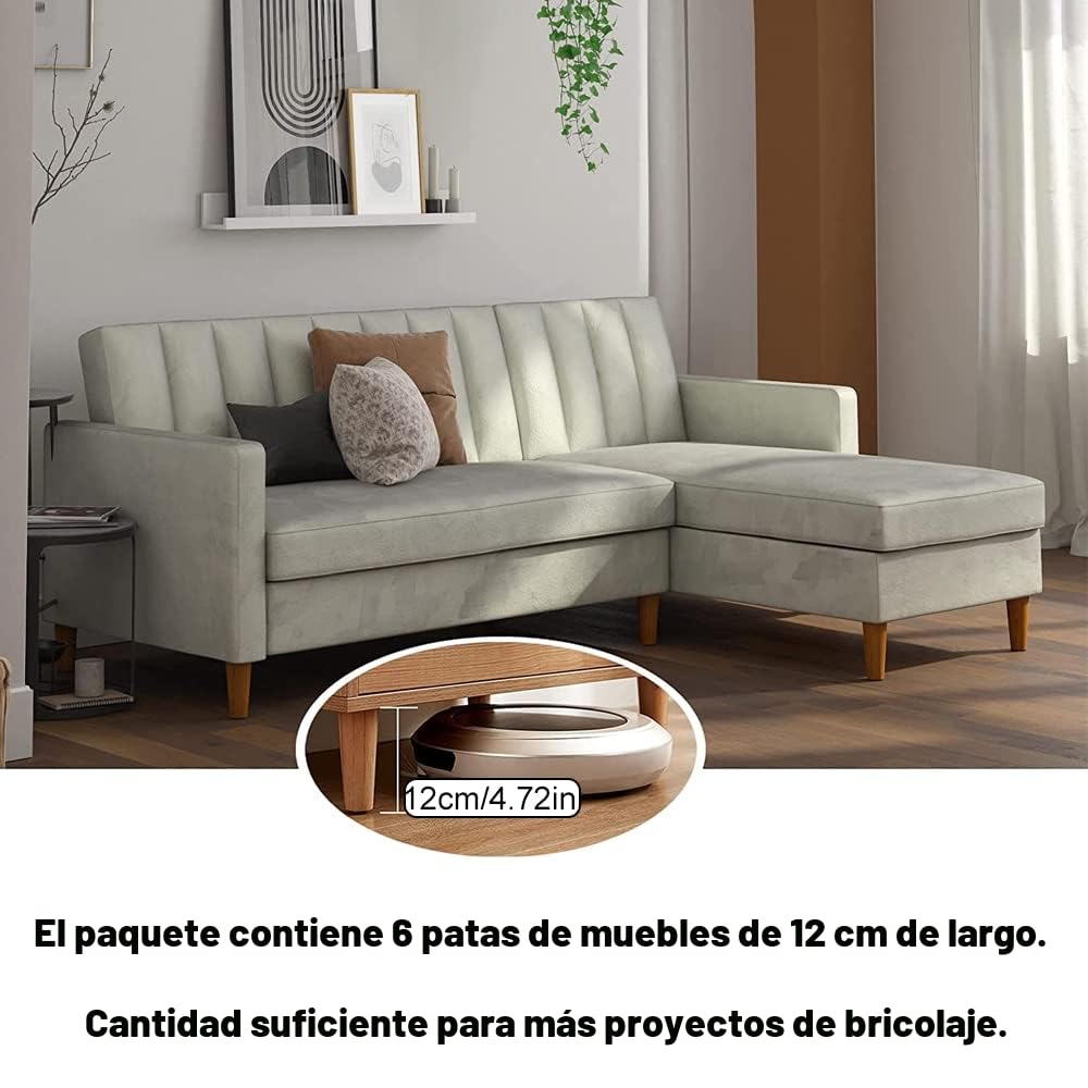 Patas para Muebles Madera 6 Piezas Patas de Madera de Sofá 12cm Patas de Madera para Muebles Patas de Mesa de Madera con Placa de Montaje Tornillos y Protector Antideslizante