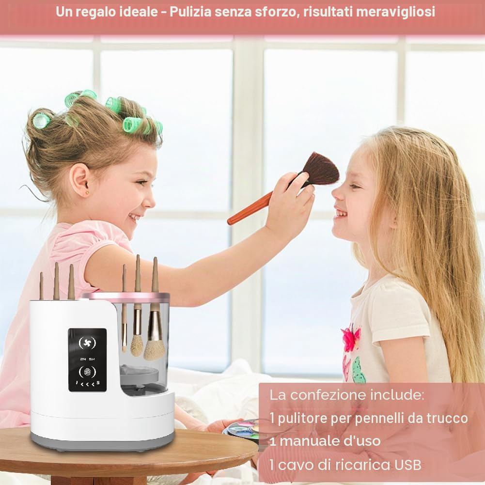 Nuova Macchina Lavapennelli per Trucco 2026, Abnaok 3 in 1 Pulitore e Asciugatore Elettrico per Pennelli da Trucco per Donne, Pulitore Automatico per Pennelli da Trucco, Adatto per Tutti i Tipi di