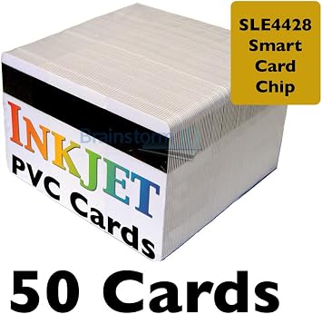 Inkjet PVC Cards w/ SLE4428 Chip & 1/2" HiCo Magnetic Stripes - Contact Smart Card ISO7816 - Brainstorm IDs Enhanced Ink Receptive Coating, Waterproof & Double Sided Printing 50 Inkjet ID Cards