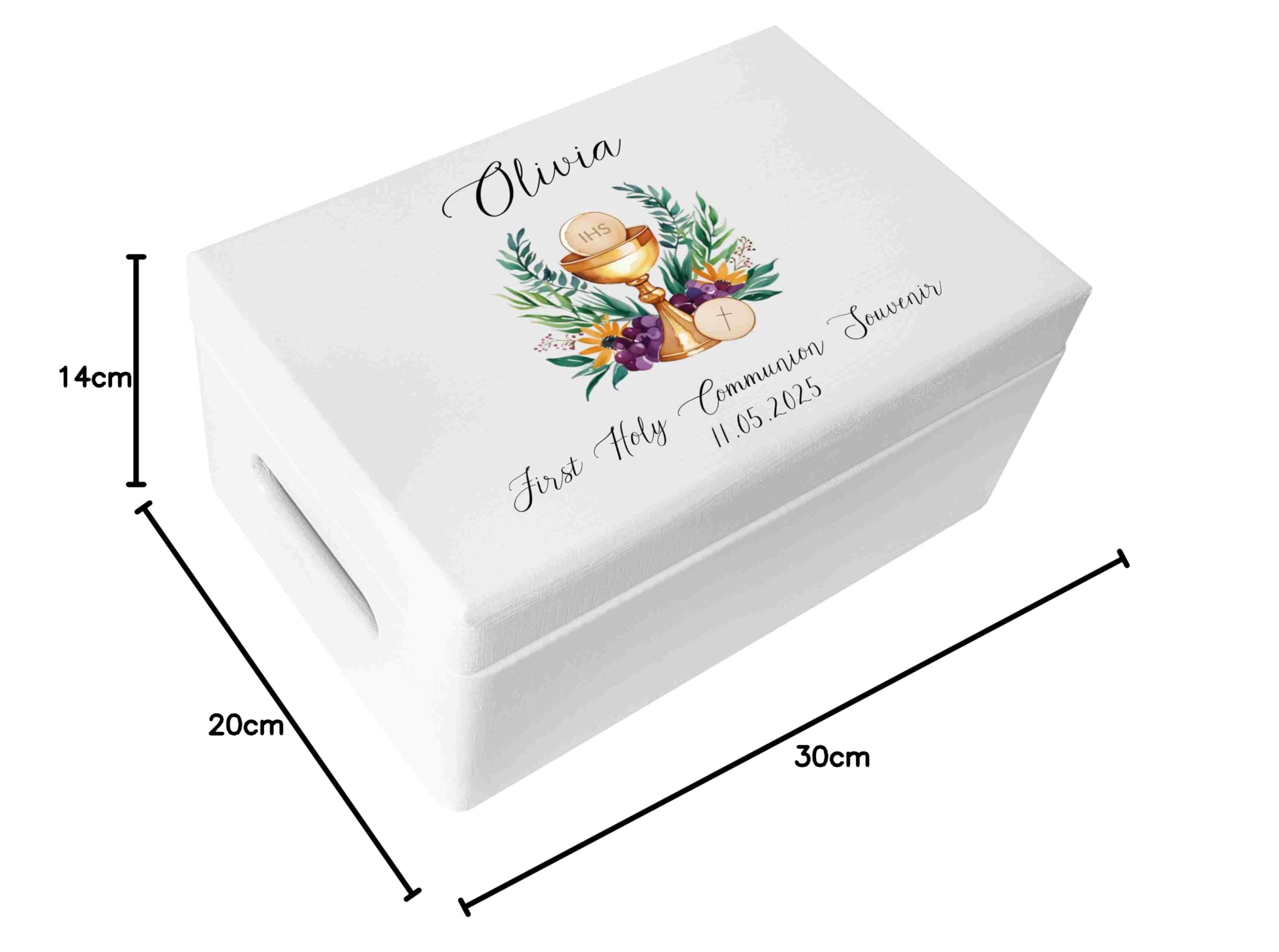 Creative Deco Personnalisé Première Communion Cadeau Boite Blanc | Boîte à Souvenirs en Bois pour Garçon et Fille | Personnalisés - Calice | Personnalisable Idée Coffret Décorations