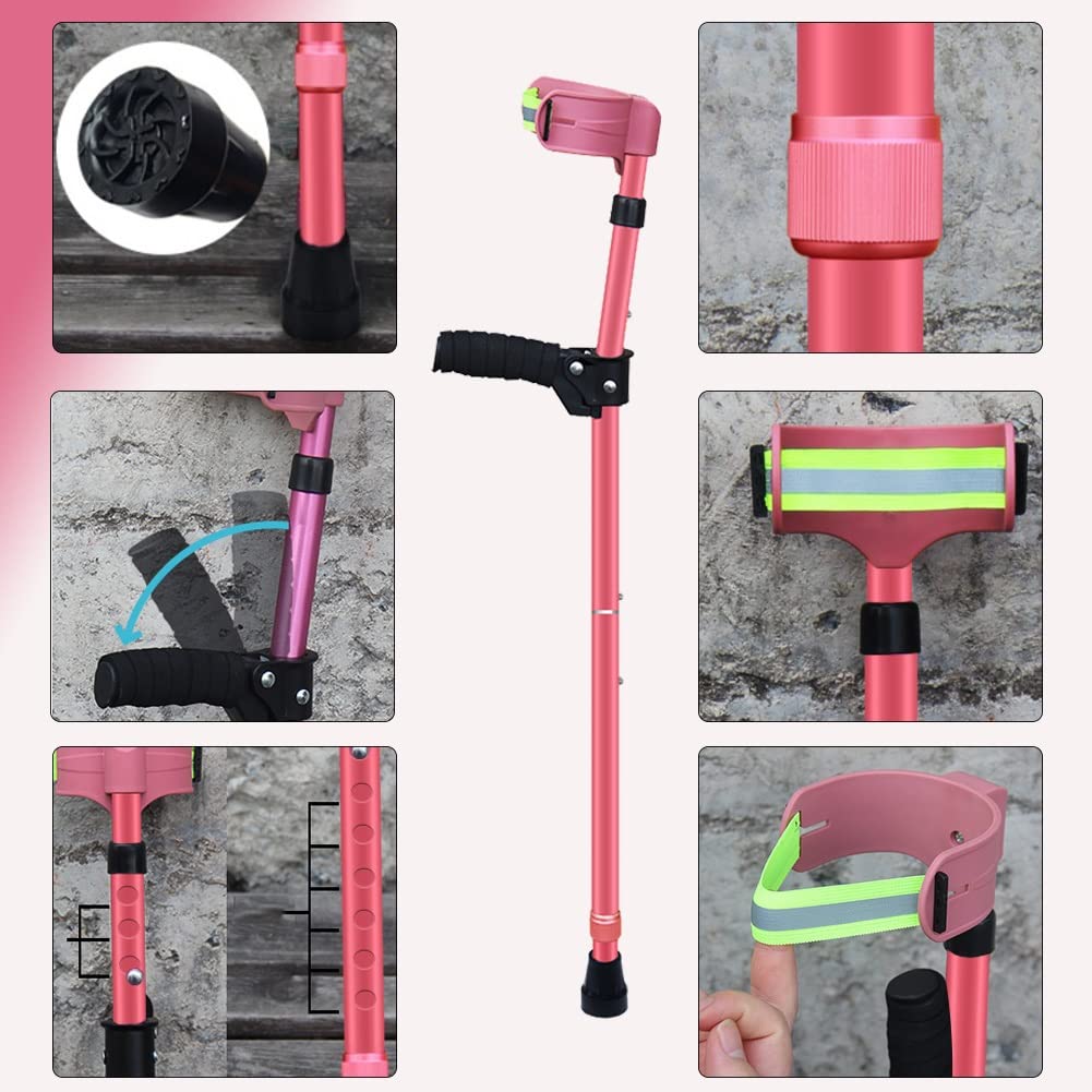 Kule Przedramienia dla Dzieci, Kule Ortopedyczna z Anti-Dorp Cuff, Różowe Lekkie Kule do Rąk, Stosowana Wysokość 110-142cm, 1 Szt