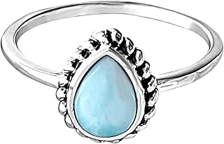 Larimar Ring, 925 Sterling Silver Larimar Ring, Republic Dominican Larimar Ring, Boho Jewelry, Larimar Jewelry, Handcrafted Ring, Promise Ring, March Birthstone, Pear Shape Larimar Ring, Birthday Gift