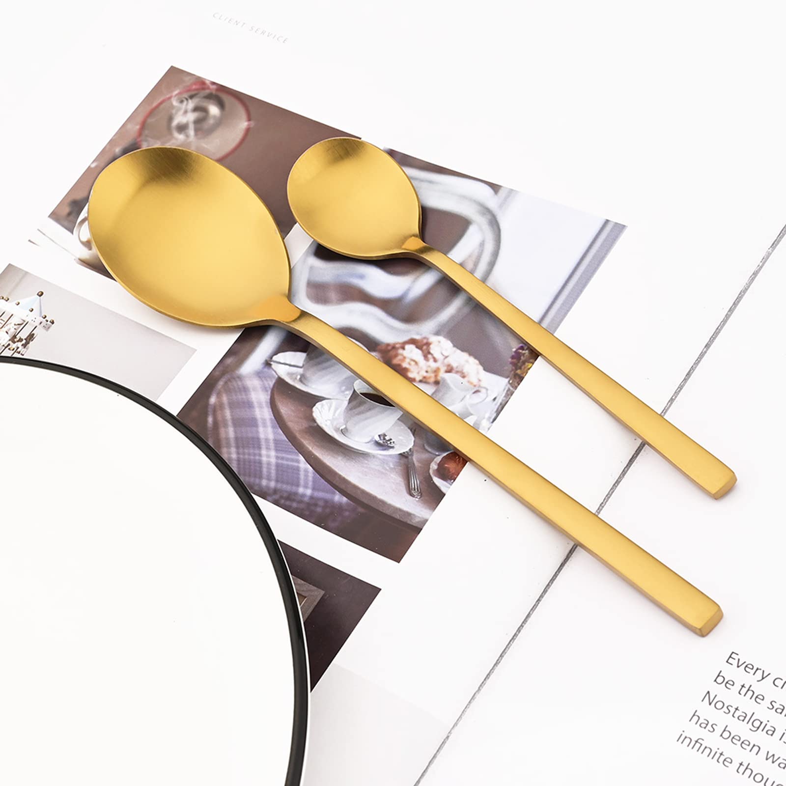 Snplowum 8pcs 5.51 Inch Teaspoon, Matte Square Handle Ice Cream Spoons, Tea Coffee Stirring Spoons, Food Grade Stainless Steel Tablespoons for Daily Use