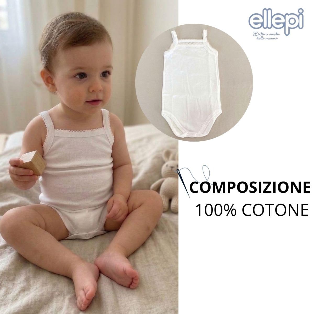 Ellepi Body Neonata in Cotone 100%, Pack 6 Pezzi, Intimo Bambina Anallergico e Antiacaro, Body Spalla Stretta con Bottoni a Pressione, Morbido e Traspirante