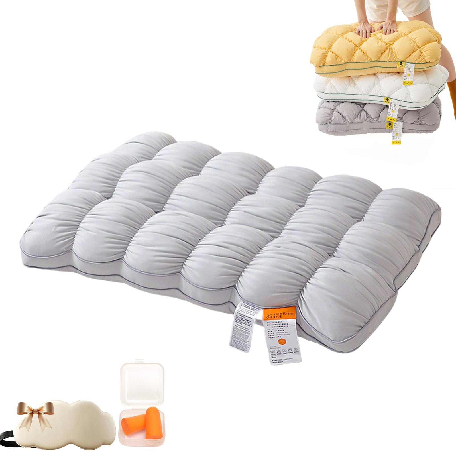Qosneoun Gray-B Pineapple Cloud-Like Down Pillow, Pineapple Pillow, Highly Elastic Bed Pillow,Comfortable Sleeping Pillow, 3-Second Rebound, 3 Times The Fluffiness For Back And Side Sleepers (Gray-B)