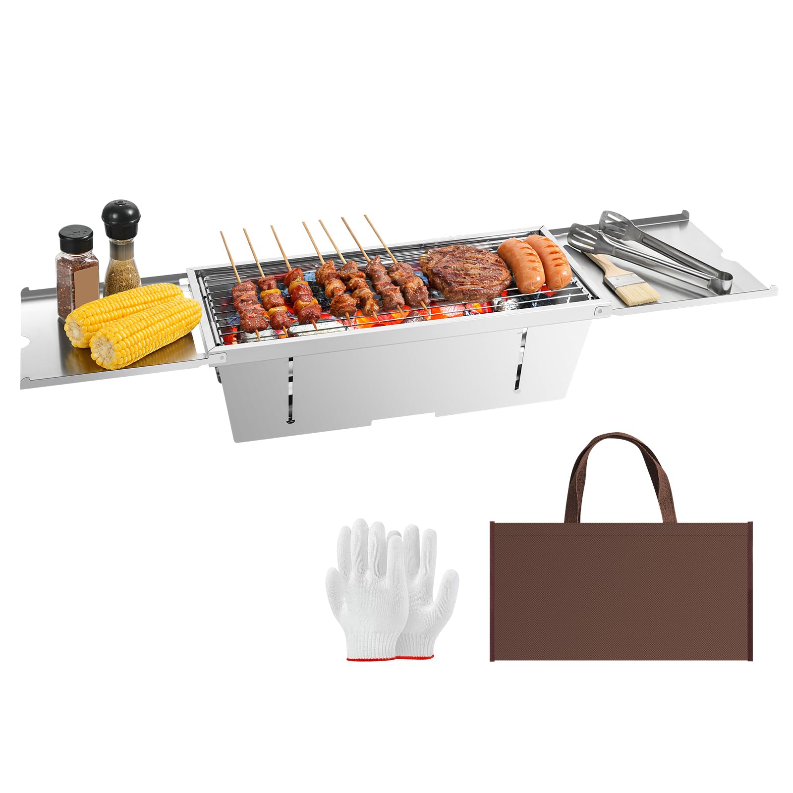 HaSteeL Griglia Portatile A Carbonella 2 In 1 - Barbecue Da Tavolo Con Piastra - Mini Affumicatore Per Campeggio, Spiaggia E Picnic