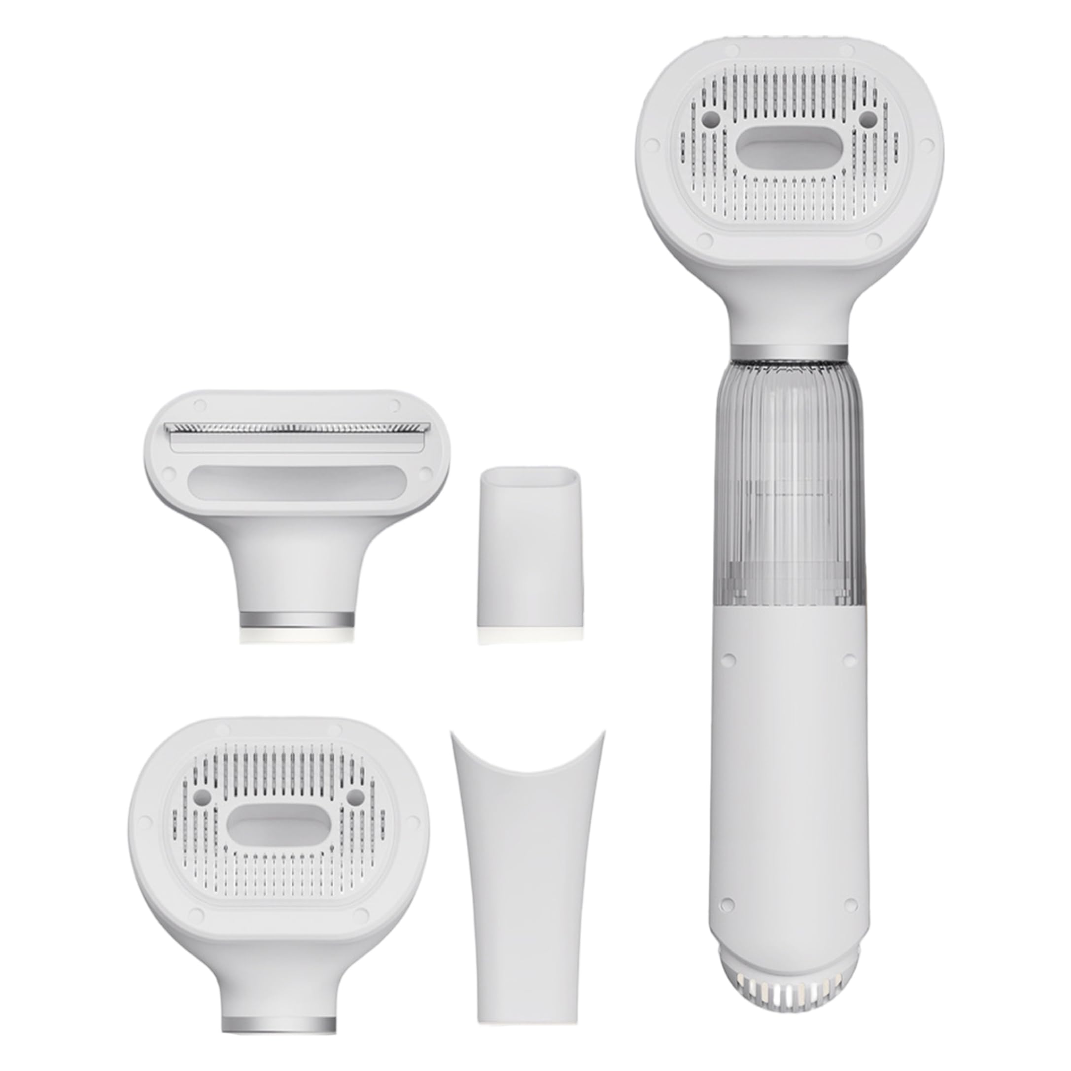 Kit de aseo para perros inalámbrico y ligero con cabezales de cepillo reemplazables, cepillo de aspiradora para perros y gatos, herramienta de aseo portátil, color blanco