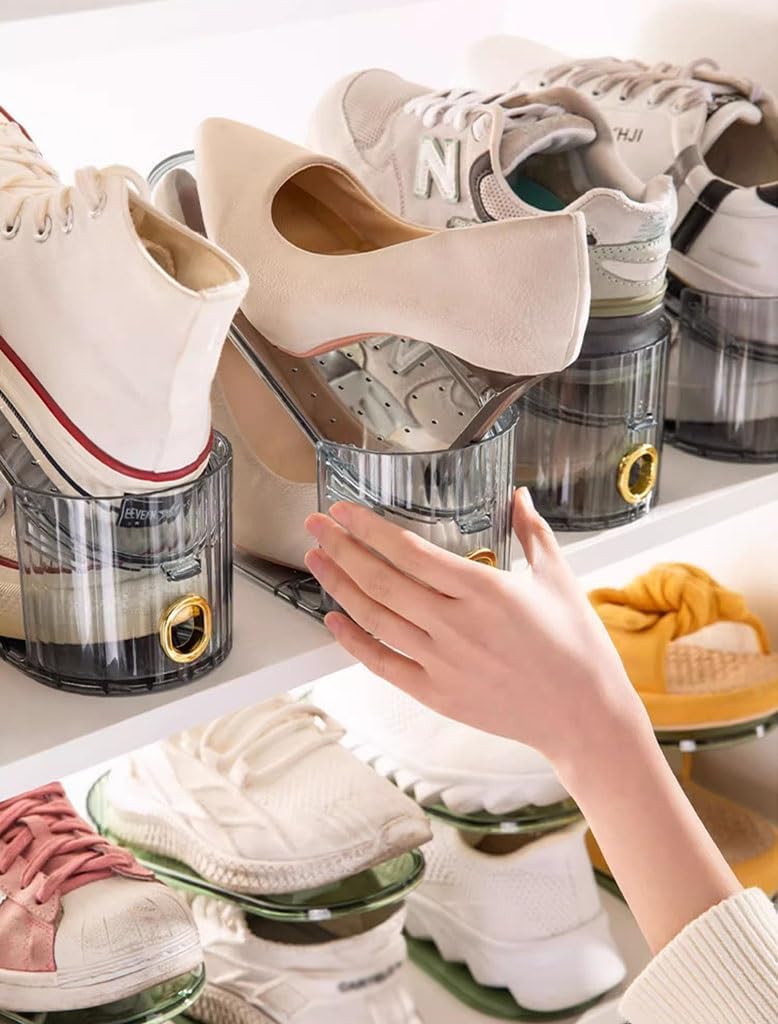 靴 収納 透明なプラスチック製の靴スロットオーガナイザー、二重層の調節可能な靴ラック、スペースの50％を節約できます (Size :