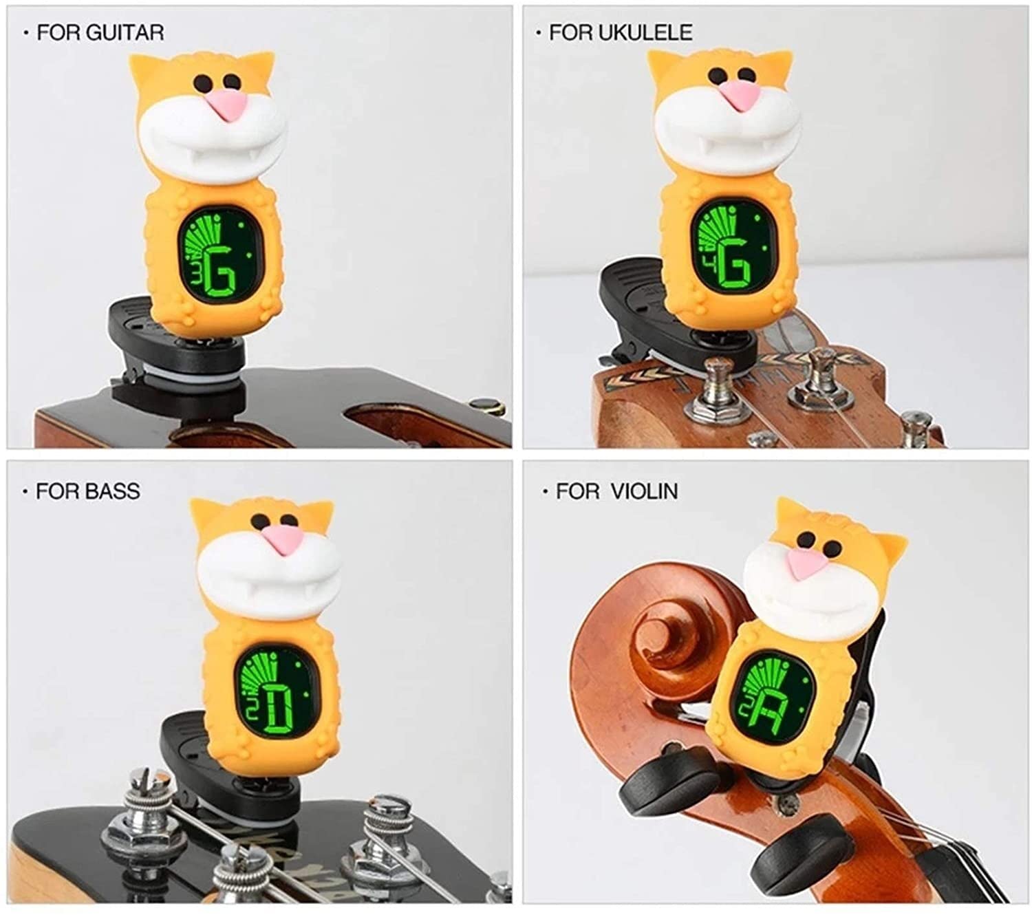 Cartoon Cat Clip-On Tuner Display LCD for Chitarra cromatica Basso Violino Ukulele Strumento a Corde(Brown)