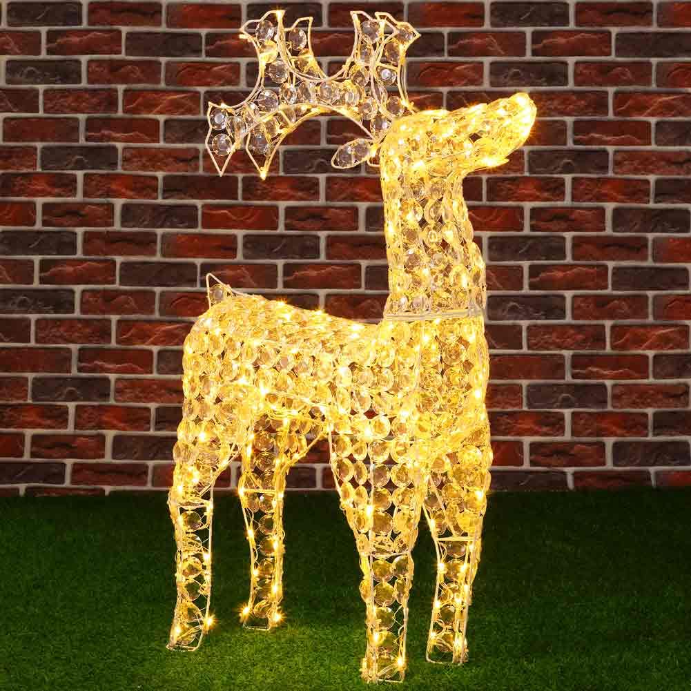 BAKAJI Rentier für Weihnachten, hell, 3D, aus Perlen, reflektierend, Acrylkristalle, 200 LEDs, warmweiß, für den Garten, Weihnachten, Höhe 90 cm