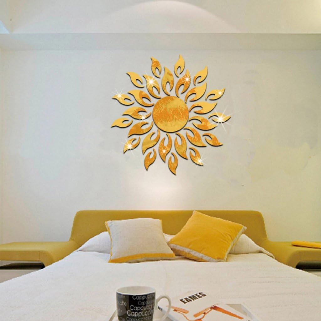 Wrisky DIY 3D Sparkly Sun Mirror Wall Sticker Acrylic Mural Decal Home Decor Removable