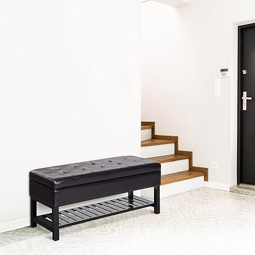 Miniatura 9 de HomCom  Estante para zapatos de piel PU, 44 pulgadas, banca de almacenamiento, Madera, Marrón