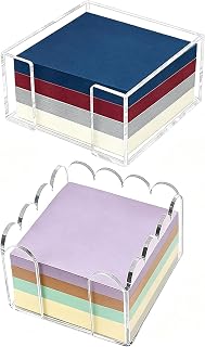 2-Pack Acrylic Sticky Note Holder Set, Scalloped & Straight Edge Design, 3x3 Inch Clear Notepad Dispenser, Cute Desk Organizer for Office Supplies, Home & Dorm Desk Decor
