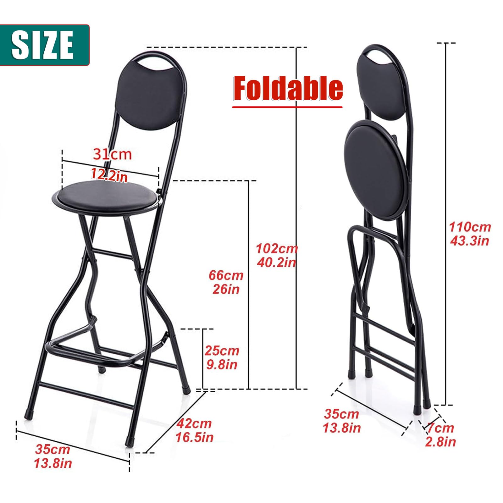 Tabouret Pliant, Aucun Assemblage requis, Gain de Place, Compact, Rond(Blue)