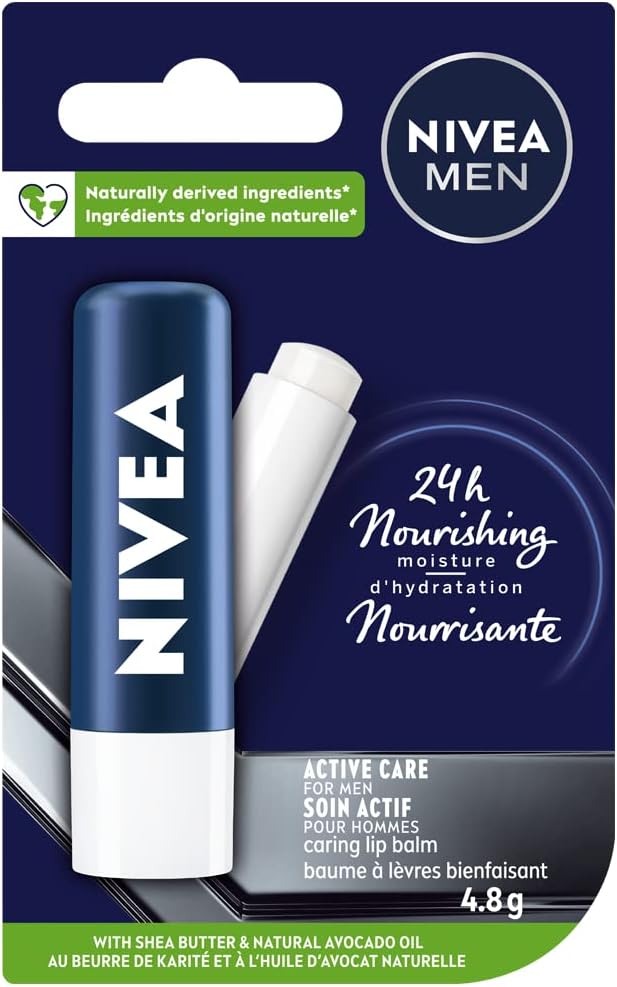 NIVEA Baume à lèvres actif pour homme, 4,8 g Fabriqué avec de l