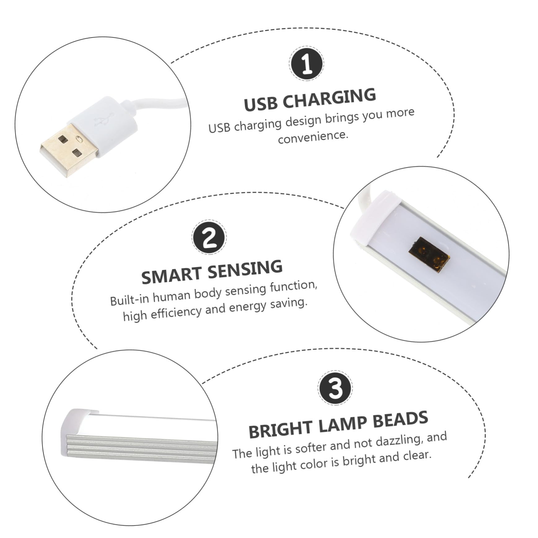 Lot de 2 Lampes LED à Induction Rechargeables Détecteur de Mouvement, Éclairage Étanche sous Meuble, Lumière Douce et Compacte, Cuisine et Placard