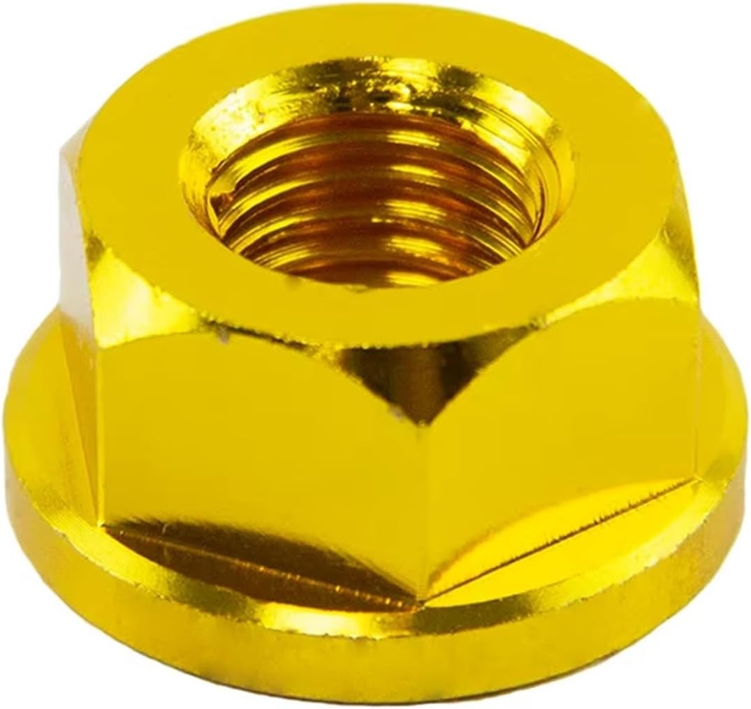 M6 M8 M10 M12 M14 Motorcycle Anodized Screw Bolt Nylon Hex Insert Lock Nut Universal Axle Flange Rear Locknuts Self-locking(Gold,5Pcs,M14)