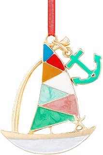 Colorful Metal Sailboat Ornaments - Anchor Sailboat Christmas Ornaments Xmas Decor Gifts for Women, Mom, Girls