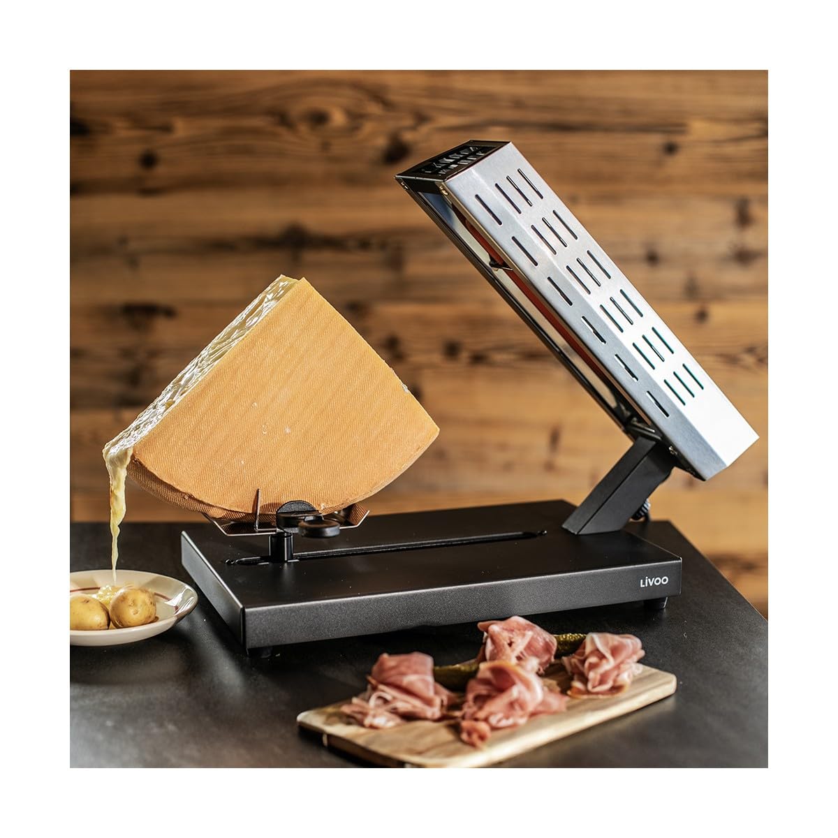 Macchina Per Raclette Tradizionale - Livoo - Doc314 - 600w - Da 6 A 8 Persone - Portaformaggio Scorrevole E Rimovibile, 360? - 2 Spatole