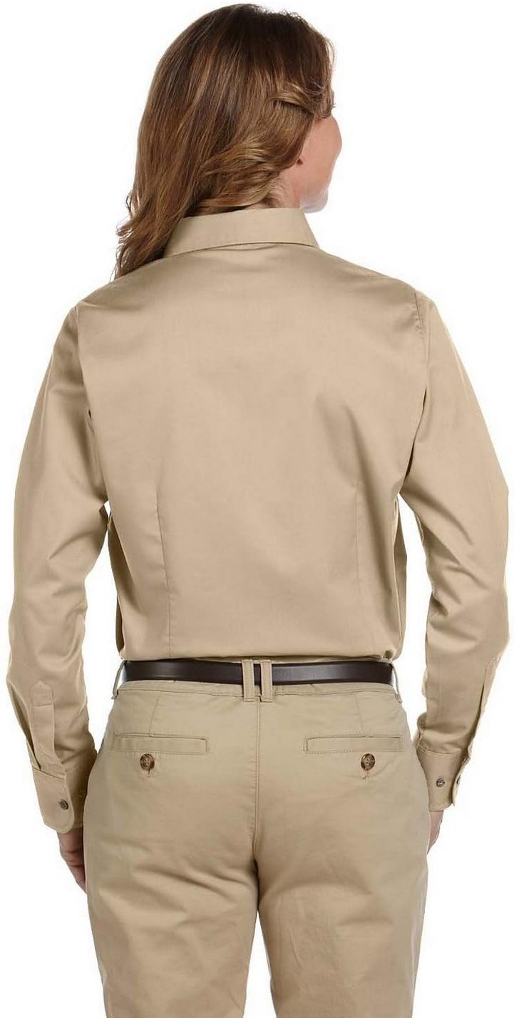 Harriton M500W Ladies L-Sleeve Shirt Stone Medium - Image 4