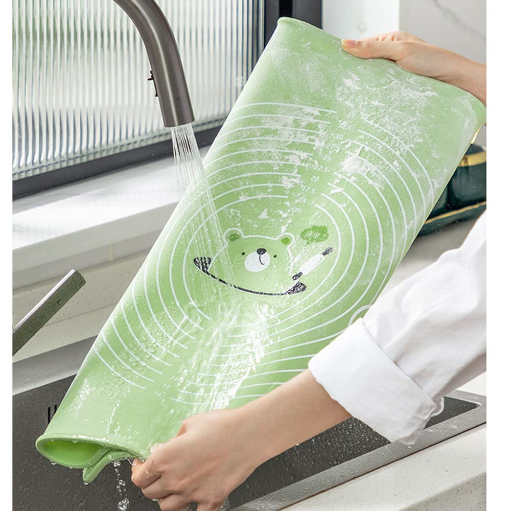 Alfombrillas De Silicona para Hornear En La Cocina, con Medida Alfombrilla De Silicona para Amasar, Mantenga Sus Encimeras Limpias,Verde