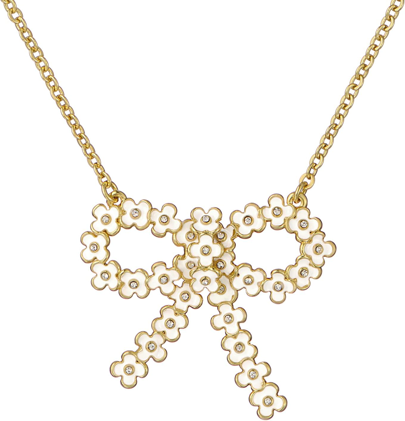 Ted Baker London Bonnell Bouquet Bow Pendant Necklace for Women (Gold/White & Crystal)