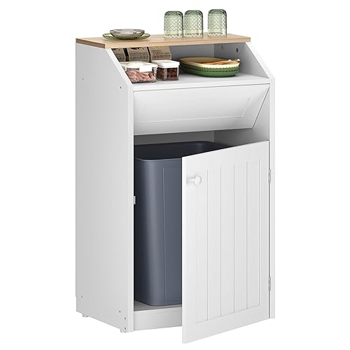 YATINEY Trash Cabinet, Freestanding Trash Can Cabinet, Wooden Recycling with