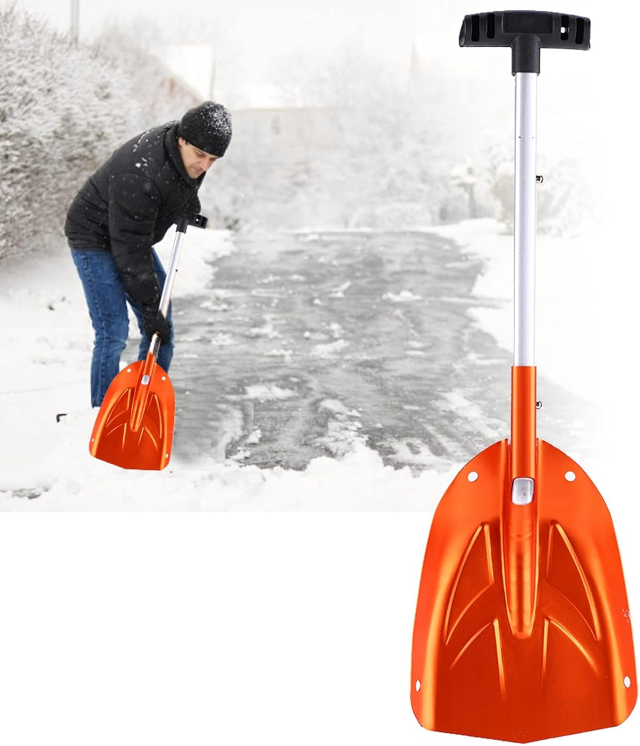 Snow Shovel, Detachable Telescopic Winter Snow Ice Shovel Aluminium Alloy Portable Snow Shovel Scoop for Cars, Snowmobiles, Camping