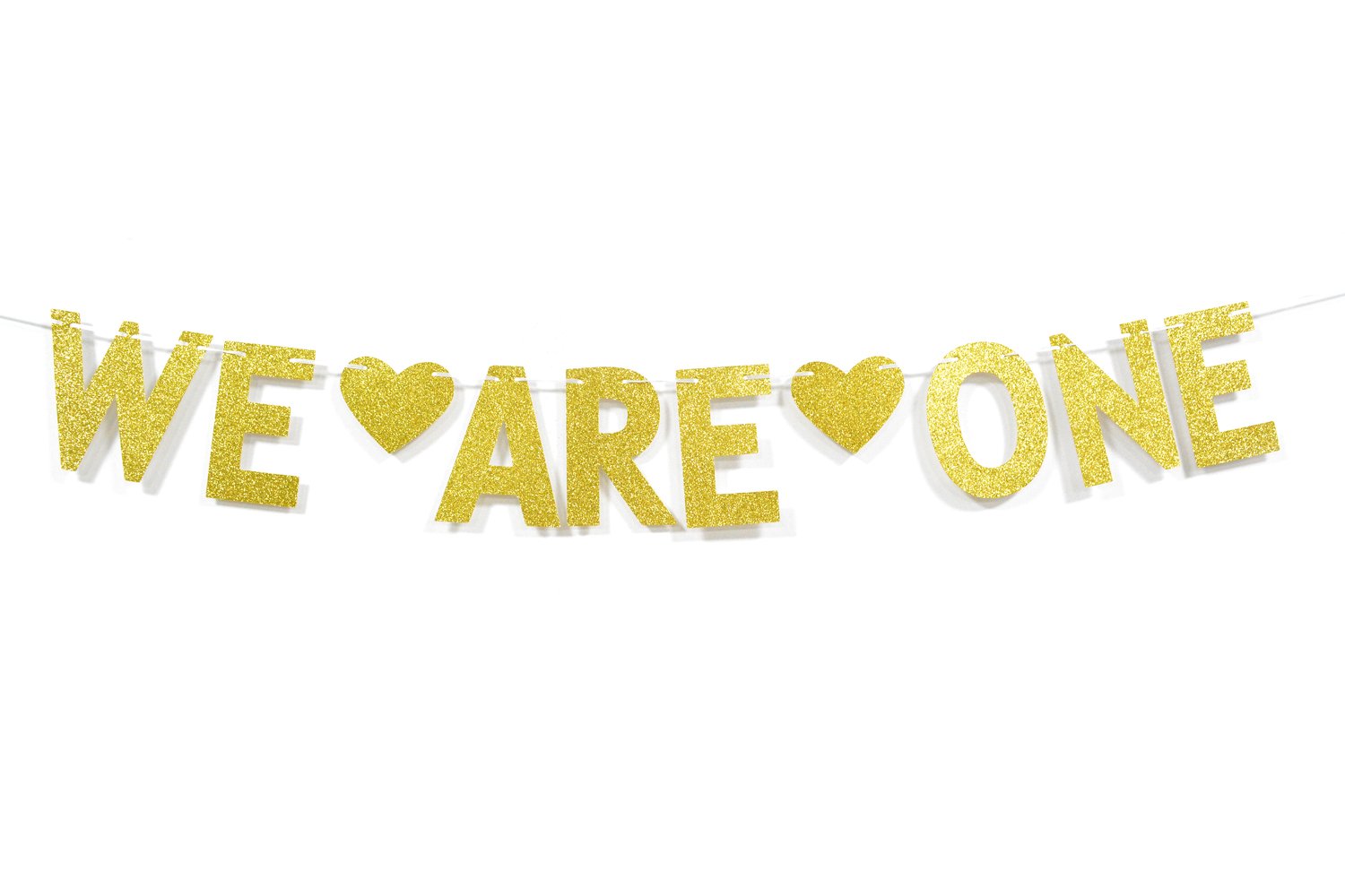 We are One Gold Glitter Garland Bunting Banner, Twins' 1st First Birthday Party Decorations