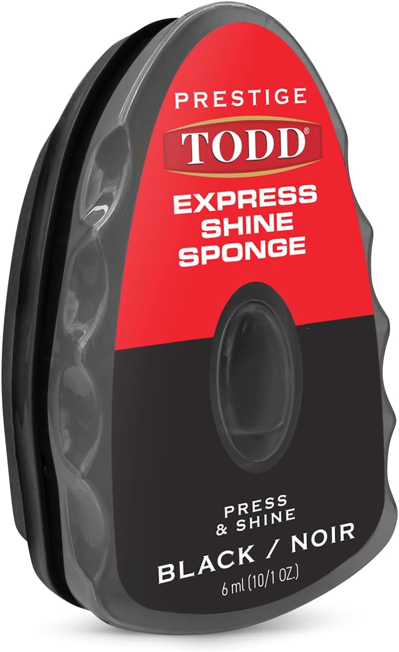 TODD PRESTIGE EXPRESS SHINE SPONGE BLACK, | Instant Shine and Protect for Shoes, Boots, Bags | 6ml WAX with Sponge