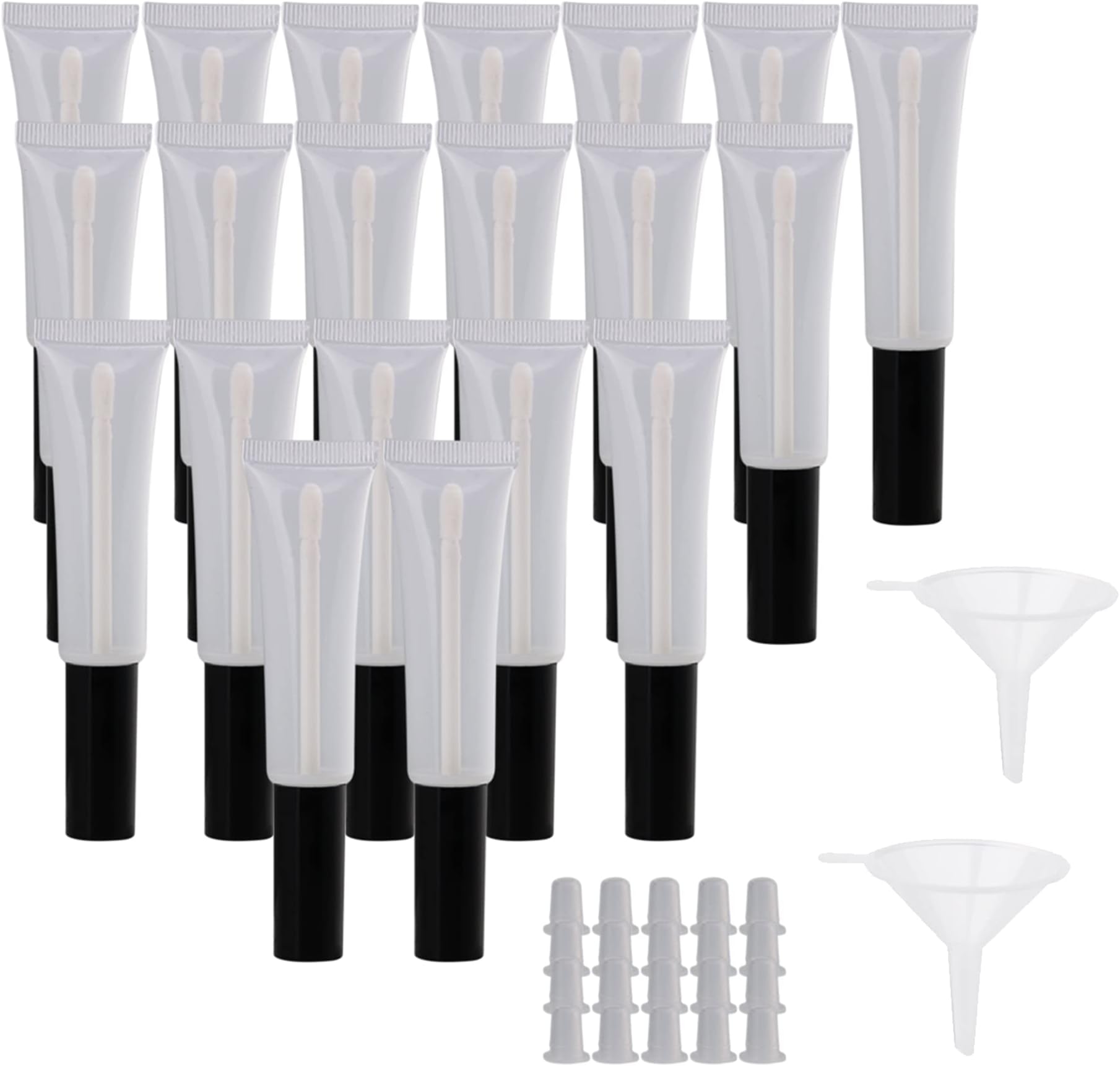 Sevender 20pcs 15ml Mini Empty Transparent Soft Lip Gloss Balm Tube Container with Black Cap for Makeup