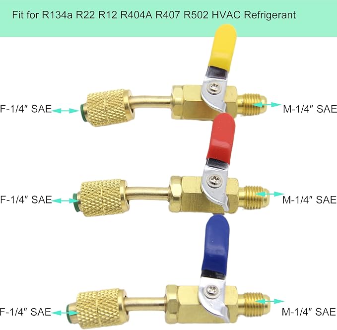 Válvula de Bola de Cierre Manual 45° 1/4" SAE para Refrigerante R134A R12 R22 miniatura 3