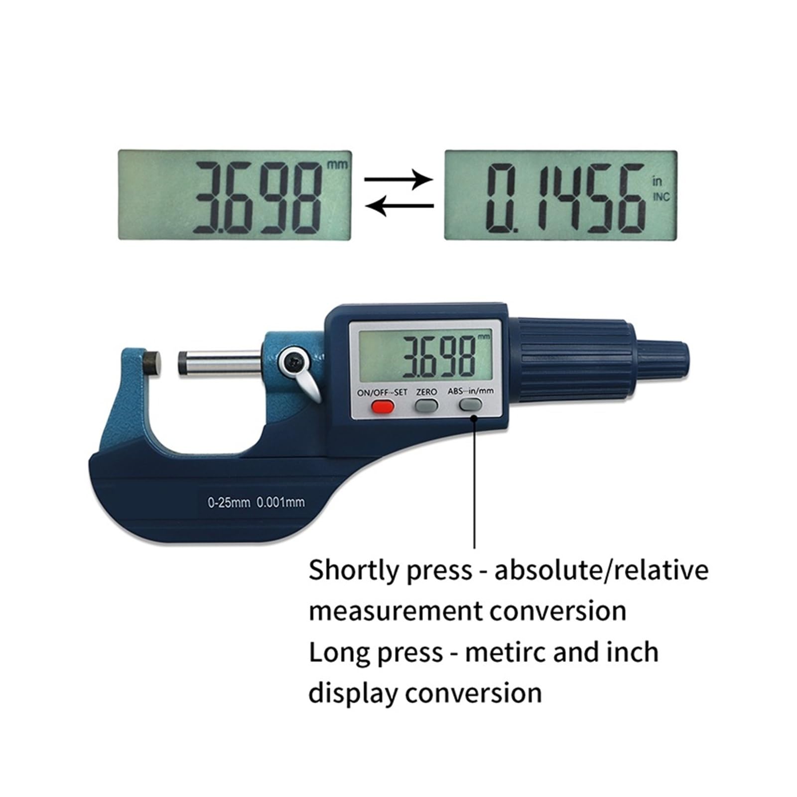 Mikrometr zewnętrzny elektroniczny 0,001 mm, suwmiarka elektroniczna 0-25 mm, mikrometr cyfrowy Zmierz wszystko(5202-25)