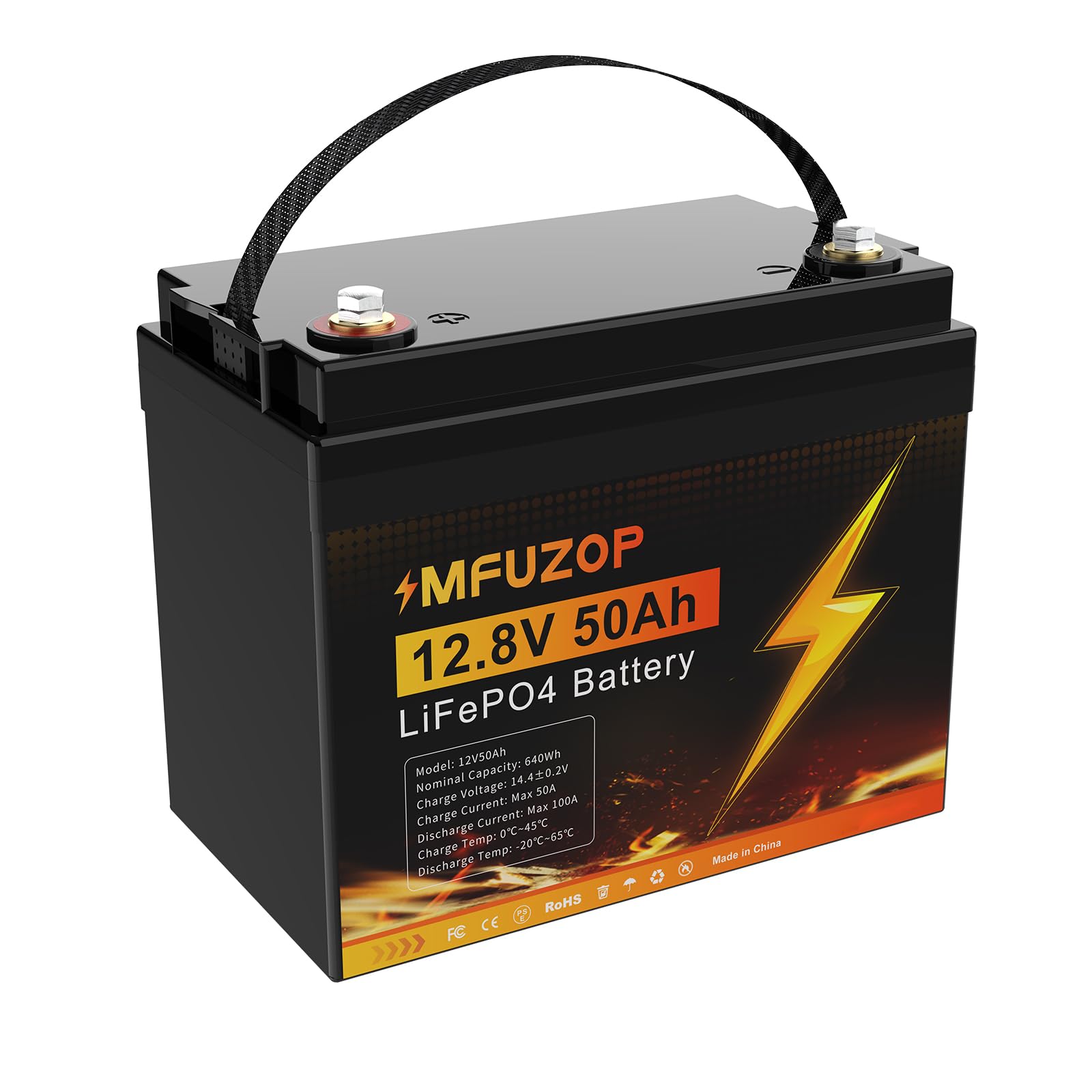 Batteria LiFePO4 12V 50Ah, BMS 50A, Potenza Massima 640W, 15000 Cicli Profondi, Batteria al Litio per Motore Elettrico, Caravan, Camper, Marina, Impianto Solare, Ecoscandaglio