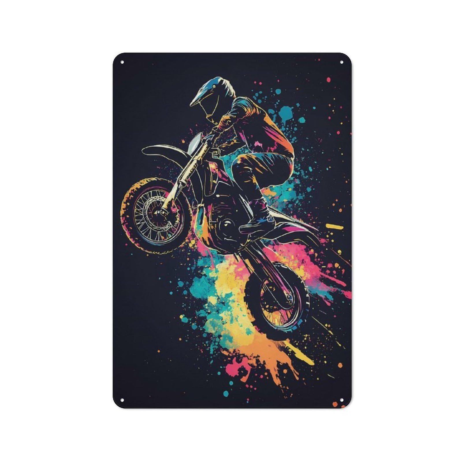 Junmoney Motocross Rider In Action Rustic Metal Sign 30X20cm For Lounge Or Reading Corner, For Reading Corner Decorators