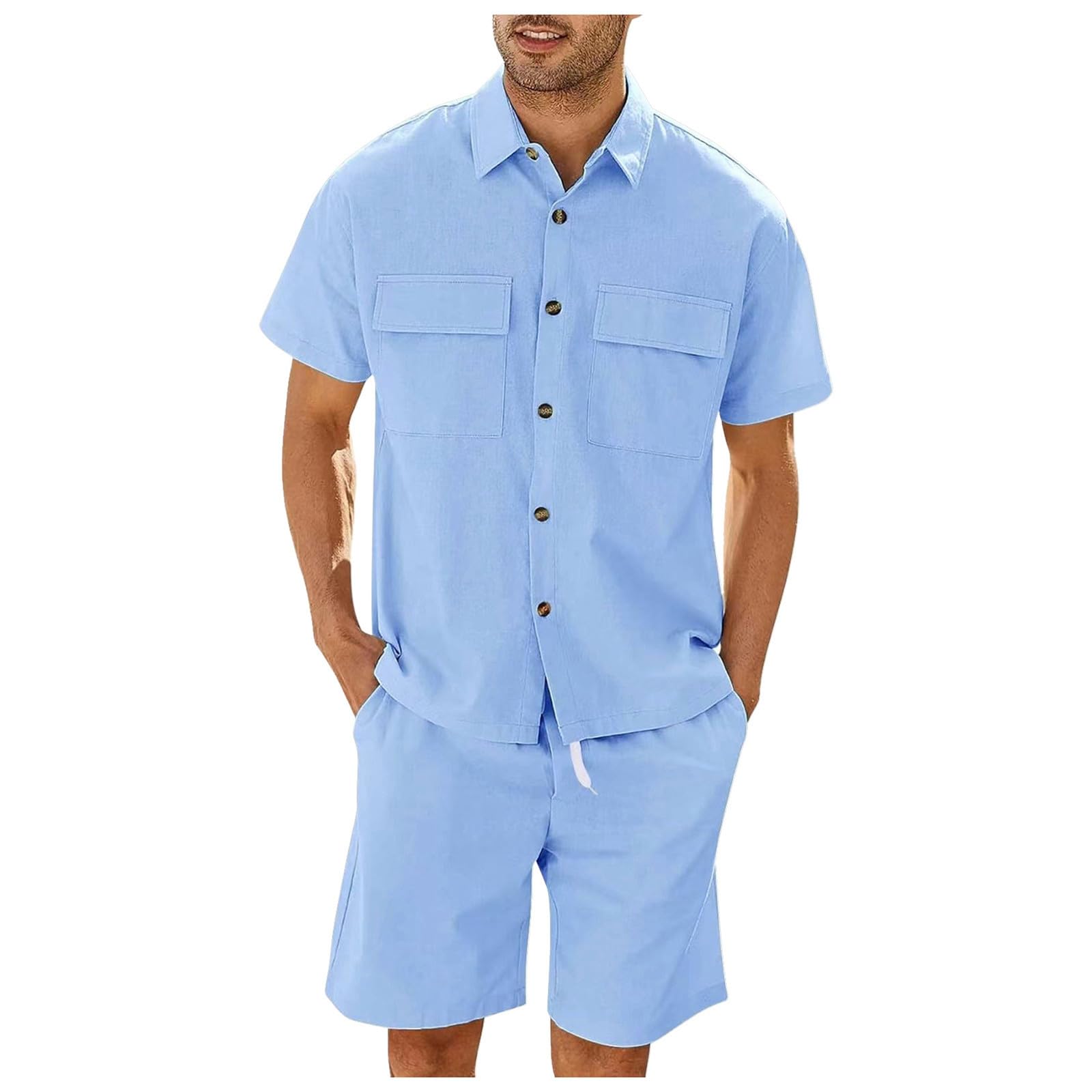 Jiabing Conjunto de chándal para hombre de dos piezas, con botones, camisas de verano y cortas, 2 piezas, juego de entrenamiento, correr, traje deportivo, transpirable, ropa de verano, 2024
