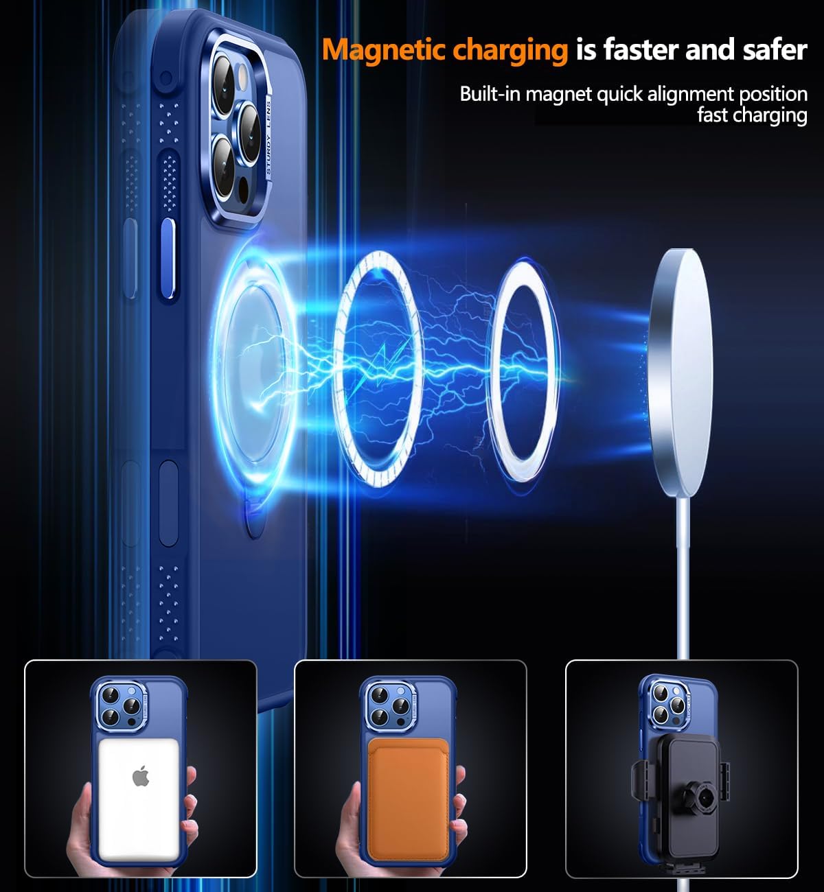 Reukdnv [Invisible 360° Spin Stand Magnetic Ring for iPhone 16 Pro Case [Compatible with MagSafe][Translucent Matte Back] Military Drop Protection Shockproof Cover with Kickstand 6.3", Deep Blue - Image 2