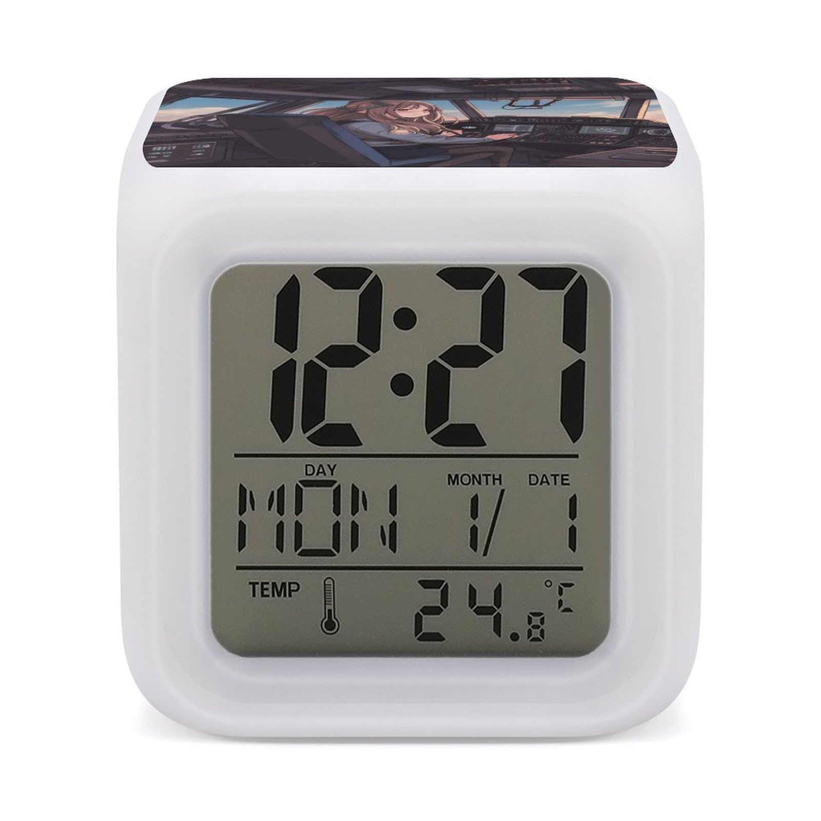 VstaDank Airplane Cockpit Alarm Clock with 7 Color Changing Night Light Date Temp Display Wake Clocks LED Display Digital Clock Electric Desk Clocks for Living Office Bedroom Decor