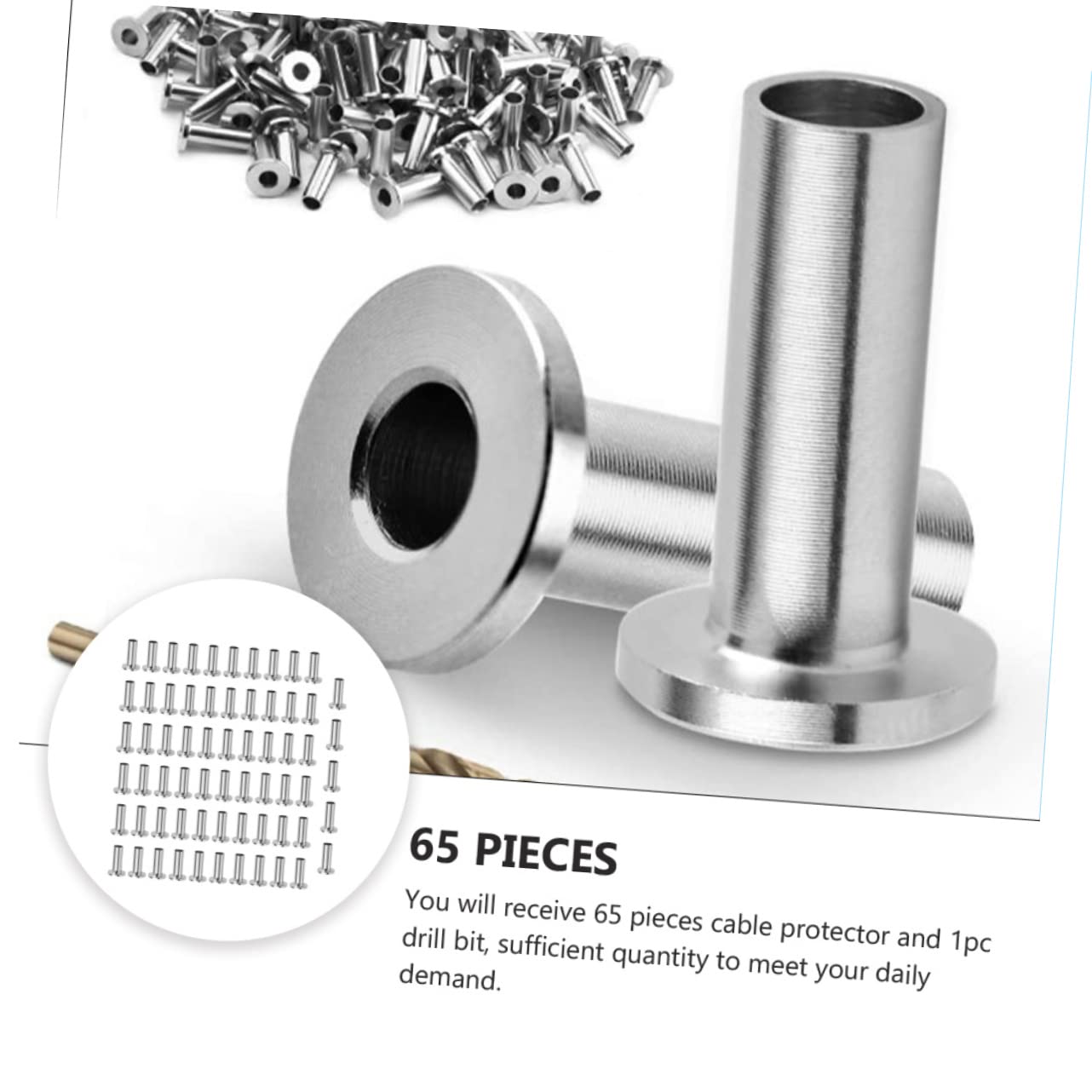 POPETPOP 65pcs Stainless Steel Deck Cable Protective Sleeves with Drill Bit Balustrade Cable Protector for Railing Projects