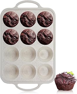 Silicone Muffin Pan with Metal Reinforced Frame - 12 Cups Cupcake Pan, Non-Stick Muffin Tin for Baking Muffin Cakes, Tart,...