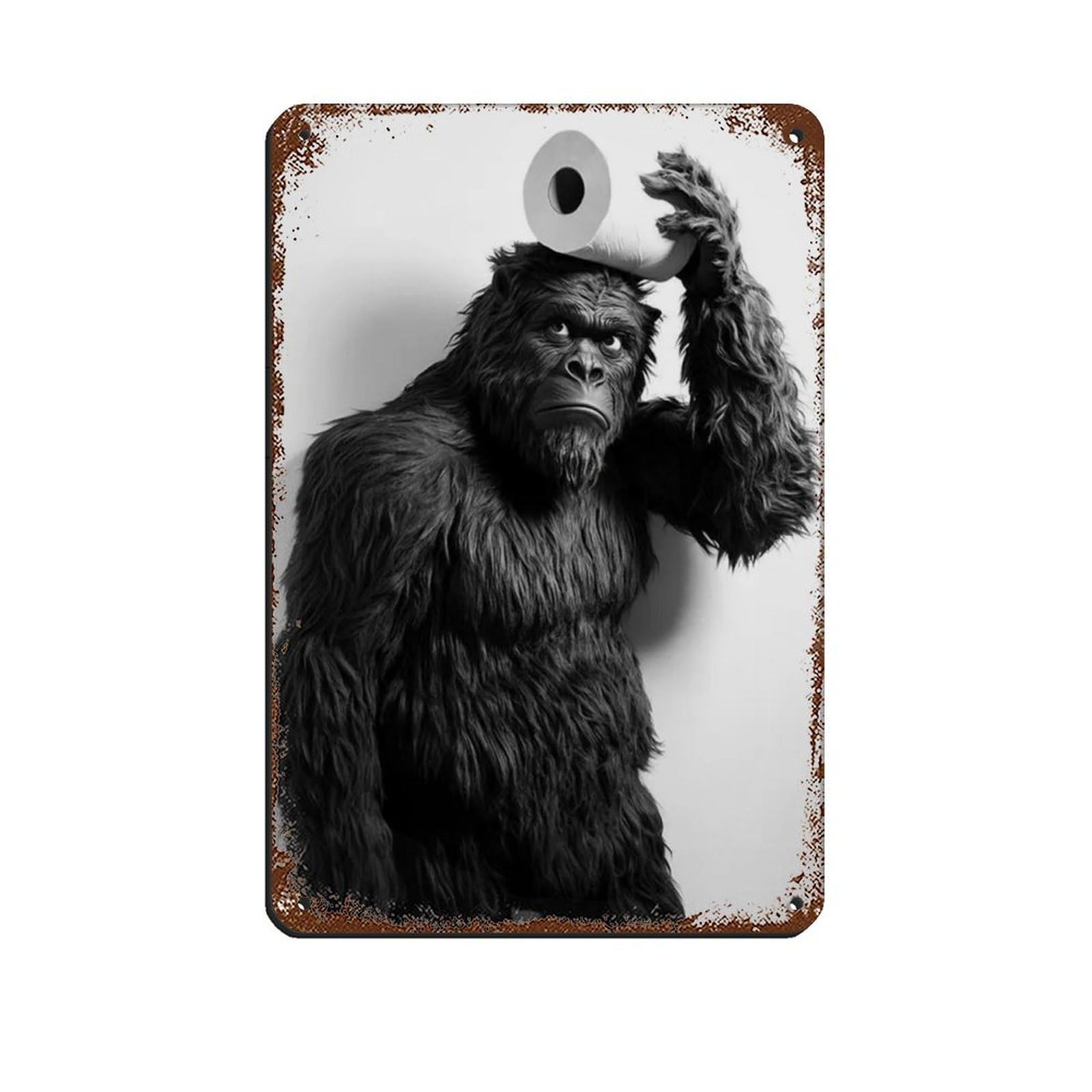 Lxwnze 20L X 30W Cm Sasquatch With A Toilet Paper Roll On Head Tin Sign Vintage Metal Pub Club Cafe Bar Home Wall Art Decoration Poster Retro 8X12inch(20X30cm)